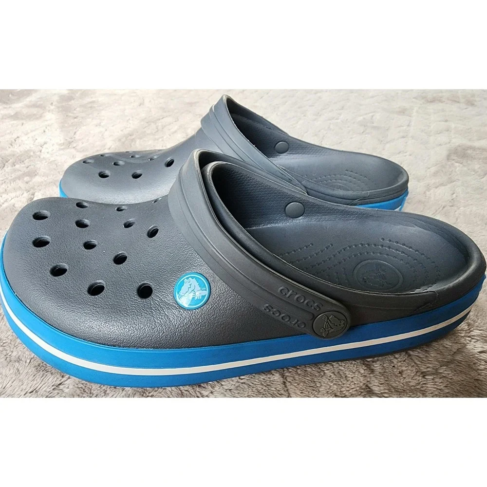 Crocs Crocband Clogs Charcoal Ocean Blue Mens 7 Womens 9 Slip On Sandals